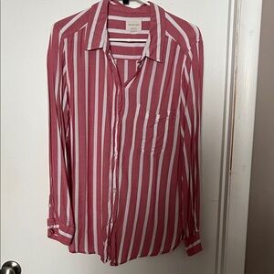 American Eagle Red and White Striped Button-Down Shirt